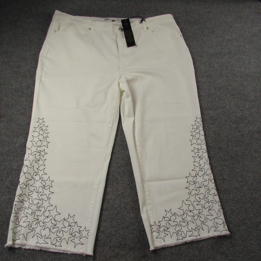 DG2 Pants Womens 24W White‎ Star Embroidered Cropped Raw Hem Stretch Jeans - Picture 3 of 14